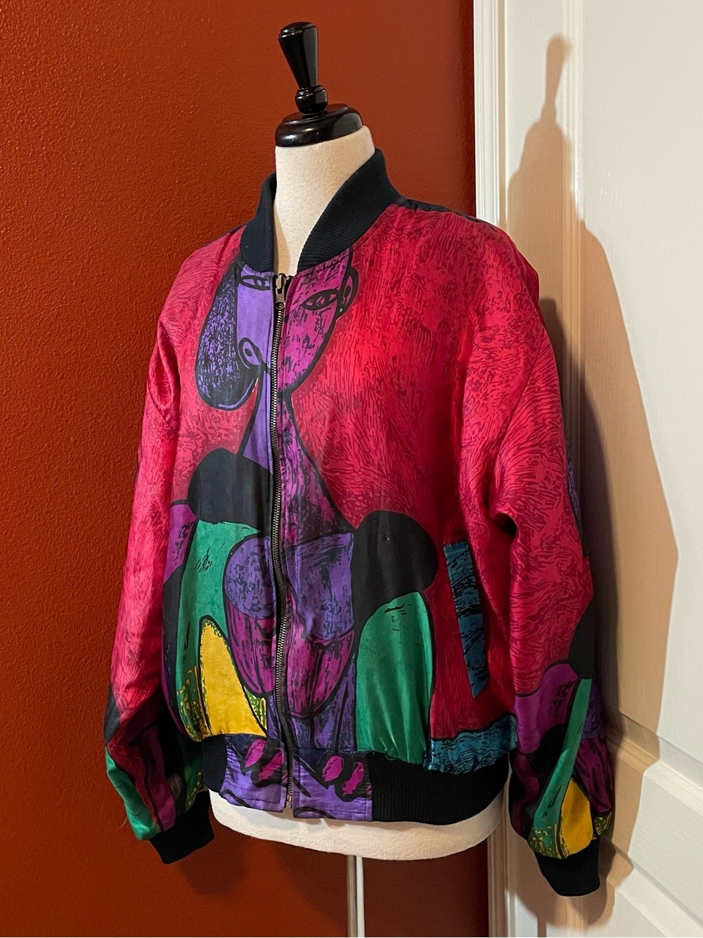 Vintage Women’s Picasso Abstract Faces Art To Wear Reversible Bomber Jacket